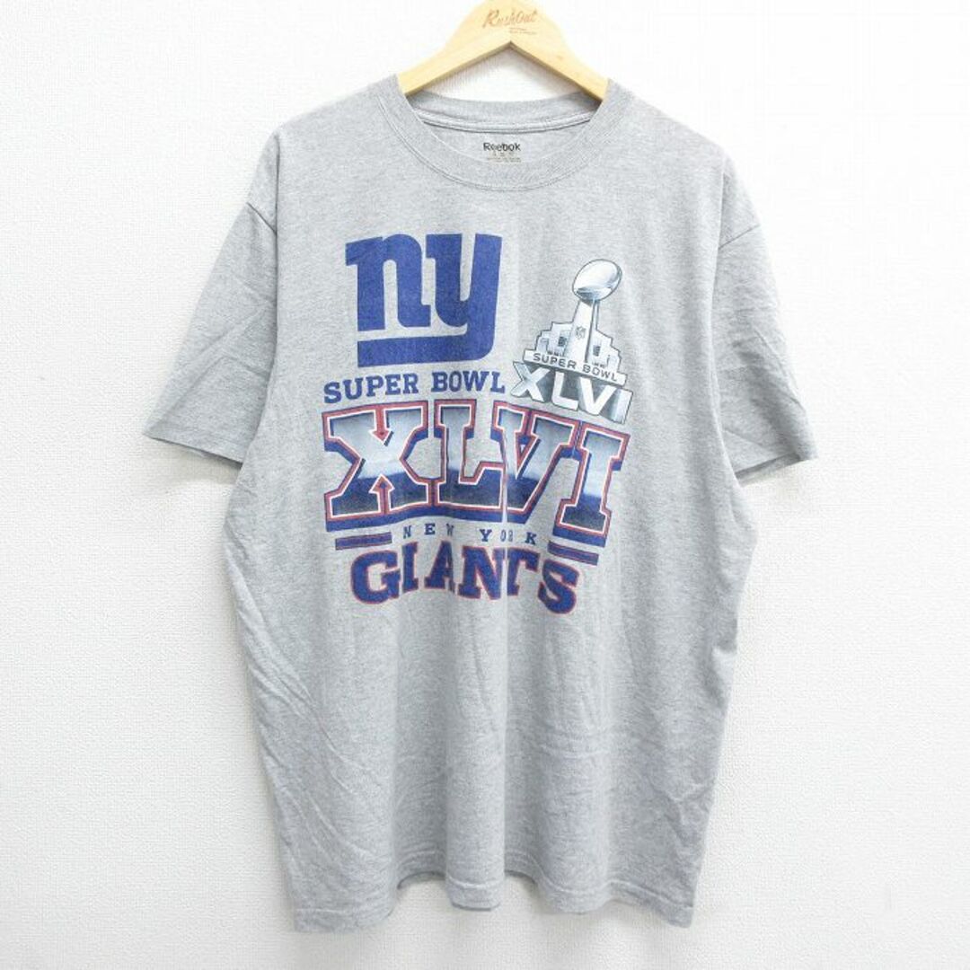 Reebok(リーボック)のXL★古着 リーボック REEBOK 半袖 ブランド Tシャツ メンズ NFL ニューヨークジャイアンツ 大きいサイズ クルーネック グレー 霜降り アメフト スーパーボウル 23sep07 中古 メンズのトップス(Tシャツ/カットソー(半袖/袖なし))の商品写真