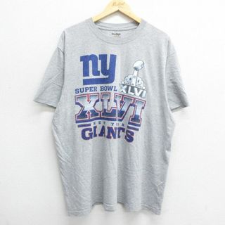 リーボック(Reebok)のXL★古着 リーボック REEBOK 半袖 ブランド Tシャツ メンズ NFL ニューヨークジャイアンツ 大きいサイズ クルーネック グレー 霜降り アメフト スーパーボウル 23sep07 中古(Tシャツ/カットソー(半袖/袖なし))