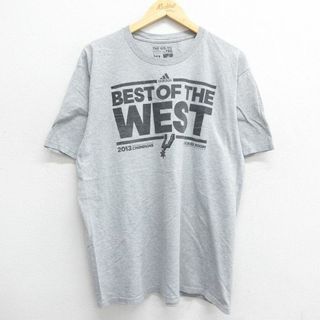 アディダス(adidas)のXL★古着 アディダス adidas 半袖 ブランド Tシャツ メンズ ワンポイントロゴ NBA サンアントニオスパーズ クルーネック グレー 霜降り バスケットボール 23sep07 中古(Tシャツ/カットソー(半袖/袖なし))