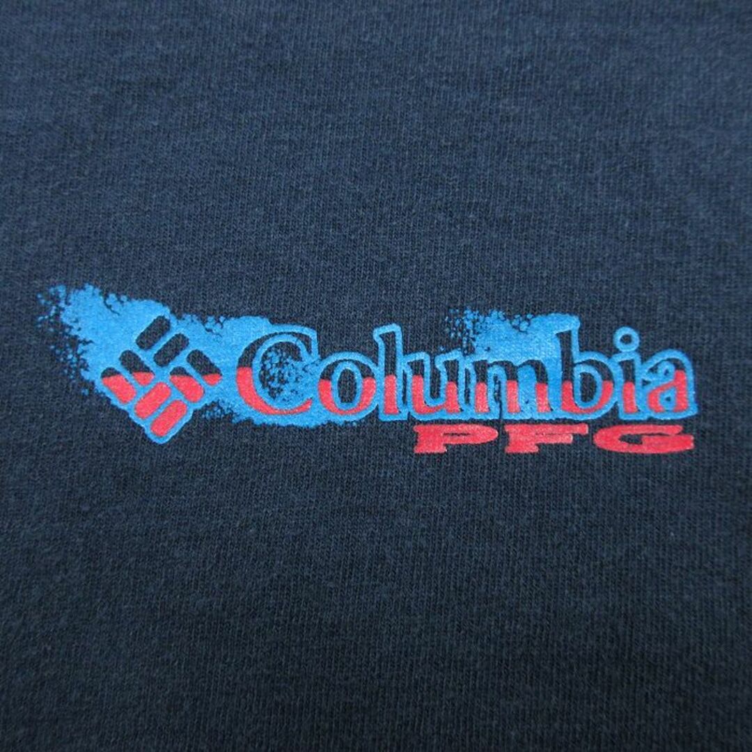 Columbia(コロンビア)のL★古着 コロンビア COLUMBIA 半袖 ブランド Tシャツ メンズ PFG 魚 ルアー コットン クルーネック 紺 ネイビー 23sep08 中古 メンズのトップス(Tシャツ/カットソー(半袖/袖なし))の商品写真