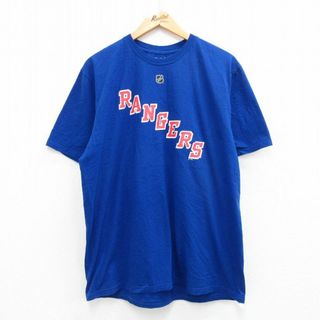 リーボック(Reebok)のXL★古着 リーボック REEBOK 半袖 ブランド Tシャツ メンズ NHL ニューヨークレンジャーズ ランドクヴィスト 30 コットン クルーネック USA製 青 ブルー アイスホッケー 23sep08 中古(Tシャツ/カットソー(半袖/袖なし))