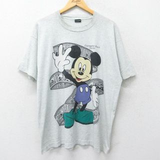 ディズニー(Disney)のXL★古着 フルーツオブザルーム 半袖 ビンテージ Tシャツ メンズ 90年代 90s ディズニー DISNEY ミッキー MICKEY MOUSE 大きいサイズ クルーネック USA製 グレー 霜降り 23sep06 中古(Tシャツ/カットソー(半袖/袖なし))