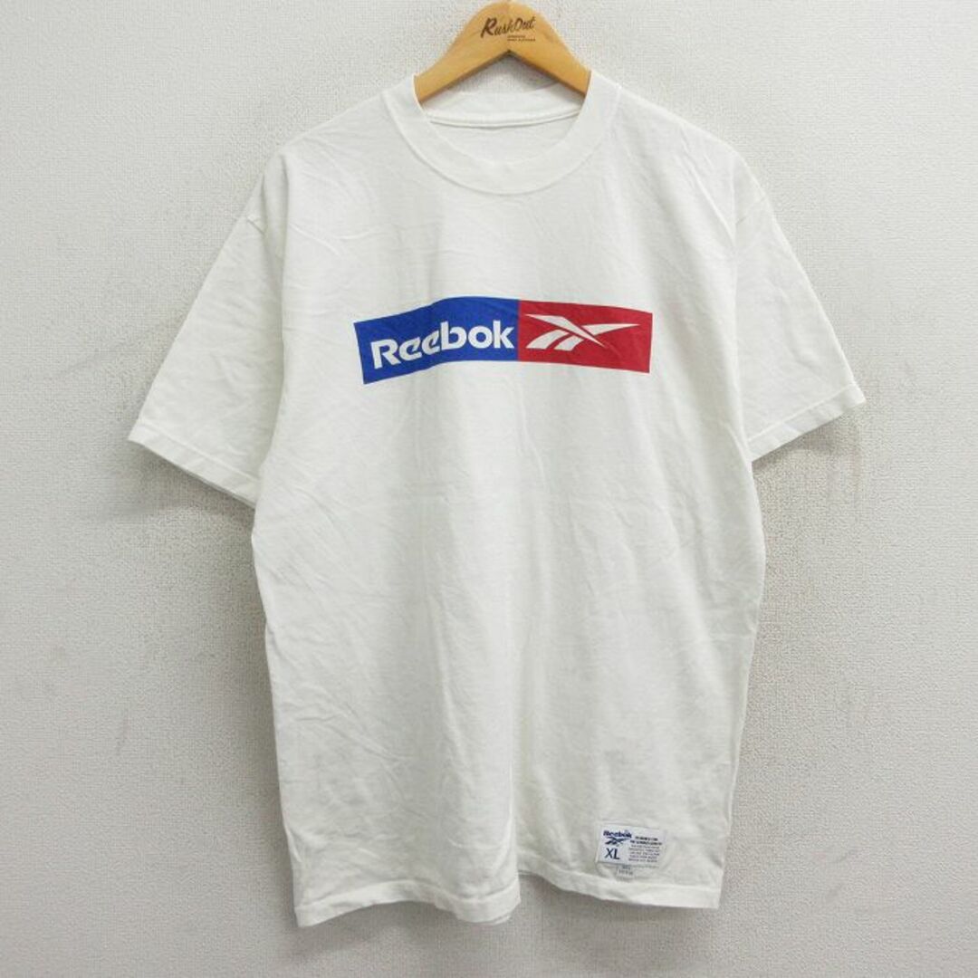 Reebok(リーボック)のXL★古着 リーボック REEBOK 半袖 ビンテージ Tシャツ メンズ 90年代 90s ビッグロゴ コットン クルーネック USA製 白 ホワイト 23sep07 中古 メンズのトップス(Tシャツ/カットソー(半袖/袖なし))の商品写真