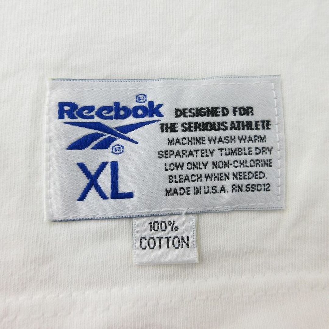 Reebok(リーボック)のXL★古着 リーボック REEBOK 半袖 ビンテージ Tシャツ メンズ 90年代 90s ビッグロゴ コットン クルーネック USA製 白 ホワイト 23sep07 中古 メンズのトップス(Tシャツ/カットソー(半袖/袖なし))の商品写真