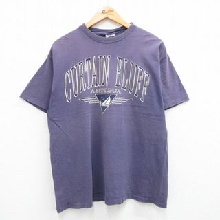 XL★古着 半袖 ビンテージ Tシャツ メンズ 90年代 90s アンディグア CURTAIN BLUFF コットン クルーネック USA製 紫 パープル 23sep07 中古(Tシャツ/カットソー(半袖/袖なし))