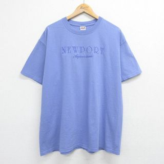 XL★古着 半袖 ビンテージ Tシャツ メンズ 00年代 00s ニューポート 刺繍 大きいサイズ コットン クルーネック 薄紫 パープル 23sep08 中古(Tシャツ/カットソー(半袖/袖なし))