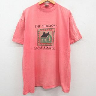 XL★古着 オニータ ONEITA 半袖 ビンテージ Tシャツ メンズ 90年代 90s バーモント フェスティバル 大きいサイズ コットン クルーネック USA製 ピンク 23sep09 中古(Tシャツ/カットソー(半袖/袖なし))