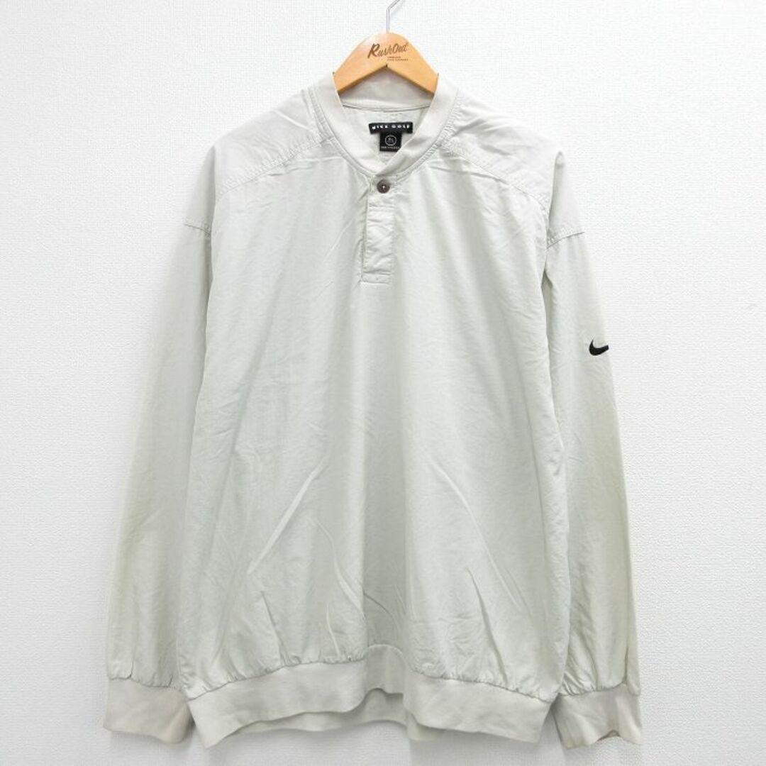 NIKE(ナイキ)のXL★古着 ナイキ NIKE 長袖 ナイロン トップス メンズ ゴルフ ワンポイントロゴ 大きいサイズ ヘンリーネック ベージュ カーキ 23sep12 中古 アウター ウインドブレーカー メンズのジャケット/アウター(ダッフルコート)の商品写真