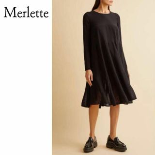 マーレット(Merlette)の美品◆Merlette◆ADDISON　ニットワンピース　根岸由香里さん着用　黒(ロングワンピース/マキシワンピース)