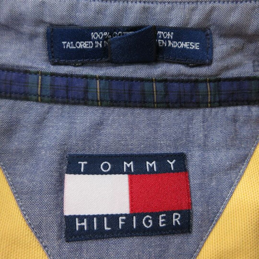 TOMMY HILFIGER(トミーヒルフィガー)のXL★古着 トミーヒルフィガー TOMMY HILFIGER 長袖 ブランド シャツ メンズ 90年代 90s ワンポイントロゴ 大きいサイズ ロング丈 コットン ボタンダウン 黄 イエロー 23sep14 中古 トップス メンズのトップス(シャツ)の商品写真