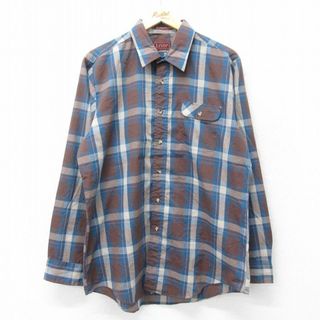 リーバイス(Levi's)のXL★古着 リーバイス Levis 長袖 ブランド シャツ メンズ 80年代 80s ロング丈 紺他 ネイビー チェック 23sep14 中古 トップス(シャツ)