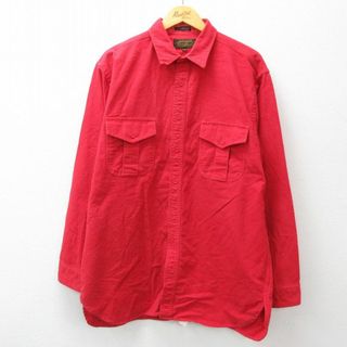 エディーバウアー(Eddie Bauer)のXL★古着 エディーバウアー 長袖 ヘビー フランネル シャツ メンズ 90年代 90s ロング丈 赤 レッド 23sep13 中古 トップス(シャツ)