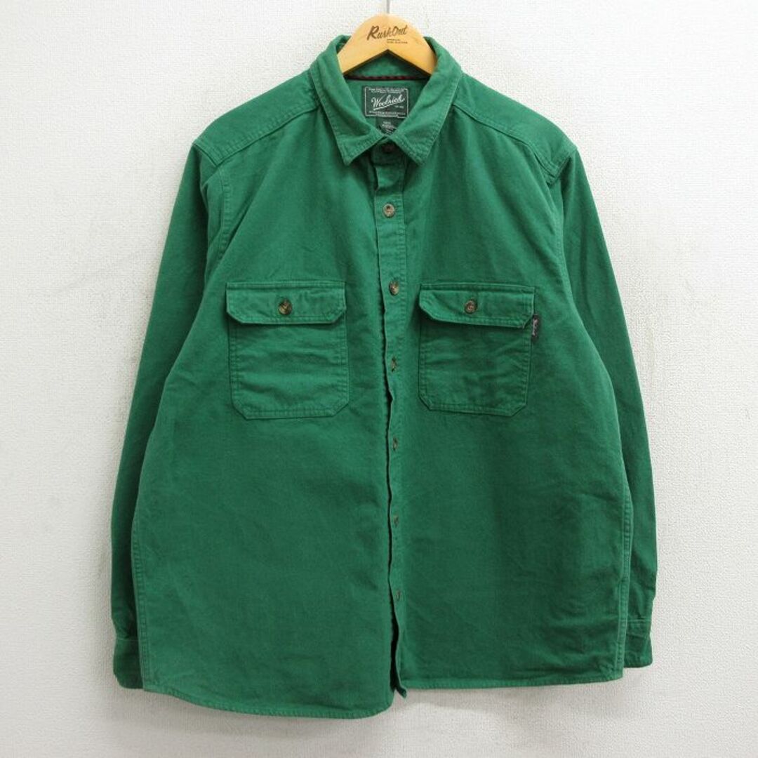 WOOLRICH(ウールリッチ)のXL★古着 ウールリッチ WOOLRICH 長袖 フランネル シャツ メンズ 00年代 00s コットン 緑 グリーン 23sep14 中古 トップス メンズのトップス(シャツ)の商品写真