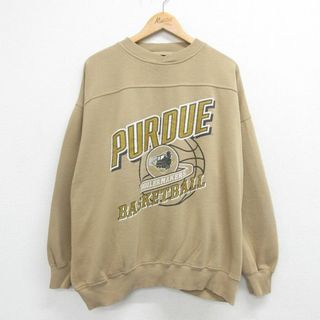 XL★古着 長袖 スウェット メンズ 00年代 00s RURDUE バスケ 大きいサイズ クルーネック ベージュ カーキ 23sep11 中古 スエット トレーナー トップス(パーカー)