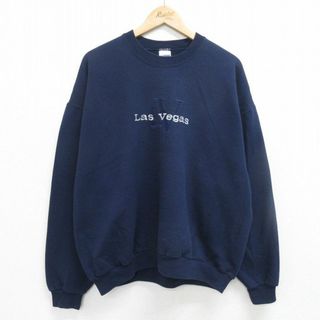 XL★古着 ジャージーズ 長袖 スウェット メンズ 00年代 00s ラスベガス 刺繍 クルーネック 紺 ネイビー 23sep11 中古 スエット トレーナー トップス(パーカー)