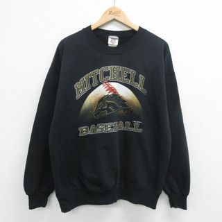 XL★古着 ジャージーズ 長袖 スウェット メンズ 00年代 00s MITCHELL ベースボール クルーネック 黒 ブラック 23sep11 中古 スエット トレーナー トップス(パーカー)