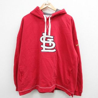 マジェスティック(Majestic)のXL★古着 マジェスティック 長袖 スウェット パーカー メンズ 00年代 00s MLB セントルイスカージナルス 赤 レッド メジャーリーグ ベースボール 野球 フード内側サーマル 23sep12 中古 スエット トレーナー トップス(パーカー)