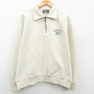 XL★古着 ROOTS 長袖 ハーフジップ トップス メンズ 90年代 90s 表起毛 大きいサイズ コットン カナダ製 薄ベージュ カーキ 23sep13 中古 スエット トレーナー(その他)