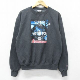 チャンピオン(Champion)のL★古着 チャンピオン Champion 長袖 ヒップホップ ラップ スウェット メンズ Gudda クルーネック 濃グレー 霜降り 23sep14 中古 スエット トレーナー トップス(パーカー)