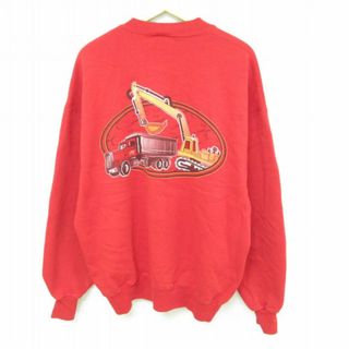 XL★古着 ジャージーズ 長袖 スウェット メンズ 90年代 90s トラック ショベルカー ブラザーズ クルーネック USA製 赤 レッド 23sep11 中古 スエット トレーナー トップス(パーカー)