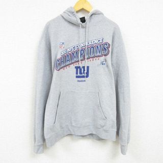 リーボック(Reebok)のXL★古着 リーボック REEBOK 長袖 スウェット パーカー メンズ NFL ニューヨークジャイアンツ グレー 霜降り アメフト スーパーボウル 23sep12 中古 スエット トレーナー トップス(パーカー)