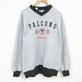 リー(Lee)のXL★古着 リー Lee 長袖 スウェット メンズ 00年代 00s NFL アトランタファルコンズ 刺繍 大きいサイズ Vネック グレー 霜降り アメフト スーパーボウル 【spe】 23sep13 中古 スエット トレーナー トップス(パーカー)