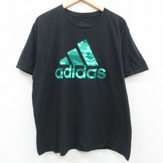 アディダス(adidas)のXL★古着 アディダス adidas 半袖 ブランド Tシャツ メンズ ビッグロゴ 大きいサイズ コットン クルーネック 黒 ブラック 23sep11 中古(Tシャツ/カットソー(半袖/袖なし))