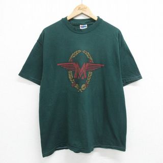 ヘインズ(Hanes)のXL★古着 ヘインズ Hanes 半袖 ビンテージ Tシャツ メンズ 90年代 90s エンブレム MATCHLESS LONDON コットン クルーネック USA製 濃緑 グリーン 23sep11 中古(Tシャツ/カットソー(半袖/袖なし))