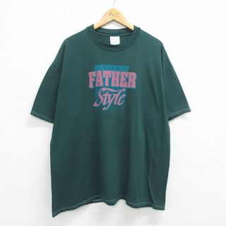 ヘインズ(Hanes)のXL★古着 ヘインズ Hanes 半袖 ビンテージ Tシャツ メンズ 00年代 00s FATHER Style 大きいサイズ クルーネック 濃緑 グリーン 【spe】 23sep11 中古(Tシャツ/カットソー(半袖/袖なし))