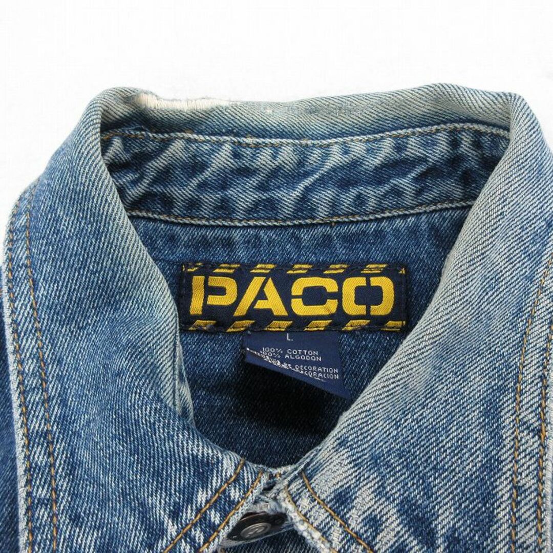 XL★古着 PACO 長袖 デニム ジャケット メンズ 90年代 90s ロング丈 コットン 紺 ネイビー 【spe】 23sep18 中古 アウター メンズのジャケット/アウター(ダッフルコート)の商品写真