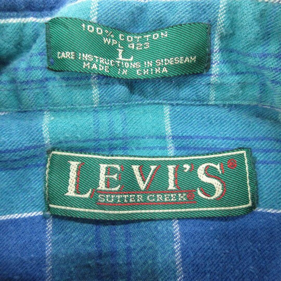 Levi's(リーバイス)のXL★古着 リーバイス Levis 長袖 フランネル シャツ メンズ 90年代 90s コットン ボタンダウン 青緑他 チェック 23sep16 中古 トップス メンズのトップス(シャツ)の商品写真