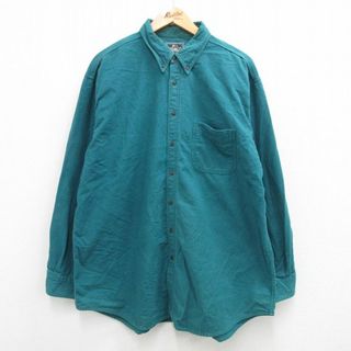 ウールリッチ(WOOLRICH)のXL★古着 ウールリッチ WOOLRICH 長袖 フランネル シャツ メンズ 00年代 00s 大きいサイズ ロング丈 コットン ボタンダウン 青緑 23sep16 中古 トップス(シャツ)