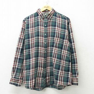 エルエルビーン(L.L.Bean)のXL★古着 エルエルビーン LLBEAN 長袖 フランネル シャツ メンズ 80年代 80s コットン ボタンダウン USA製 緑他 グリーン チェック 23sep20 中古 トップス(シャツ)