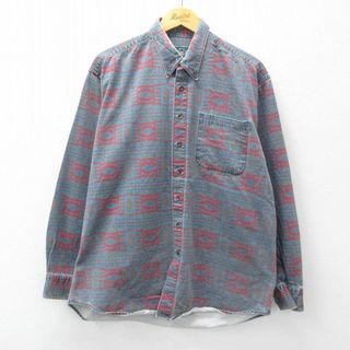 ウールリッチ(WOOLRICH)のXL★古着 ウールリッチ WOOLRICH 長袖 シャツ メンズ 00年代 00s ネイティブ柄 ラグ柄 コットン ボタンダウン 紺系他 ネイビー 23sep20 中古 トップス(シャツ)