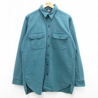 ウールリッチ(WOOLRICH)のXL★古着 ウールリッチ WOOLRICH 長袖 シャツ メンズ 90年代 90s ロング丈 コットン USA製 青緑系 23sep20 中古 トップス(シャツ)