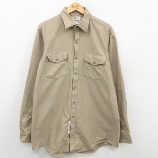 XL★古着 長袖 ワーク シャツ メンズ 90年代 90s 大きいサイズ ロング丈 USA製 ベージュ カーキ 23sep18 中古 トップス(シャツ)