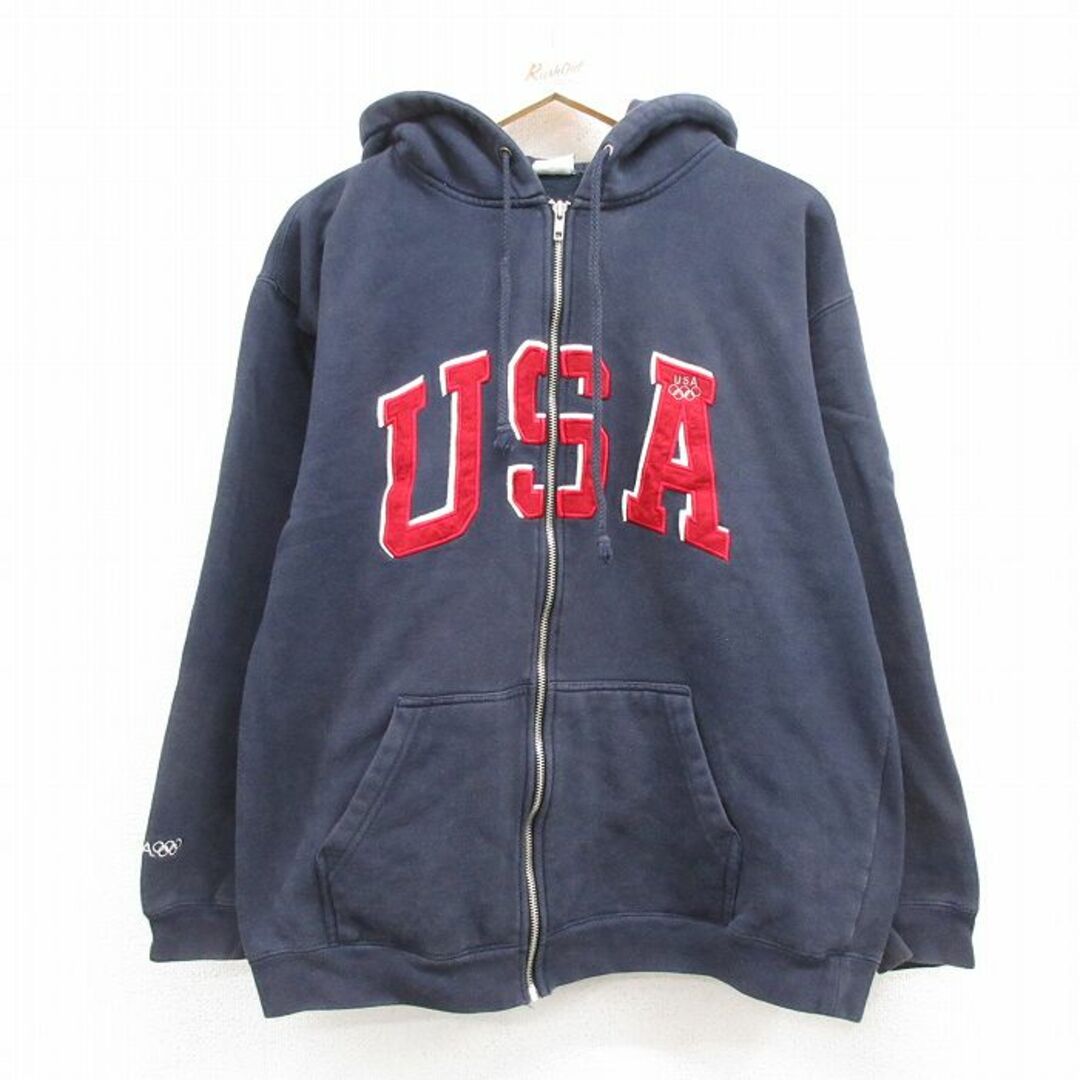 L★古着 長袖 フルジップ スウェット パーカー メンズ 00年代 00s USAオリンピック 刺繍 紺 ネイビー 23sep18 中古 スエット トレーナー トップス | フリマアプリ ラクマ
