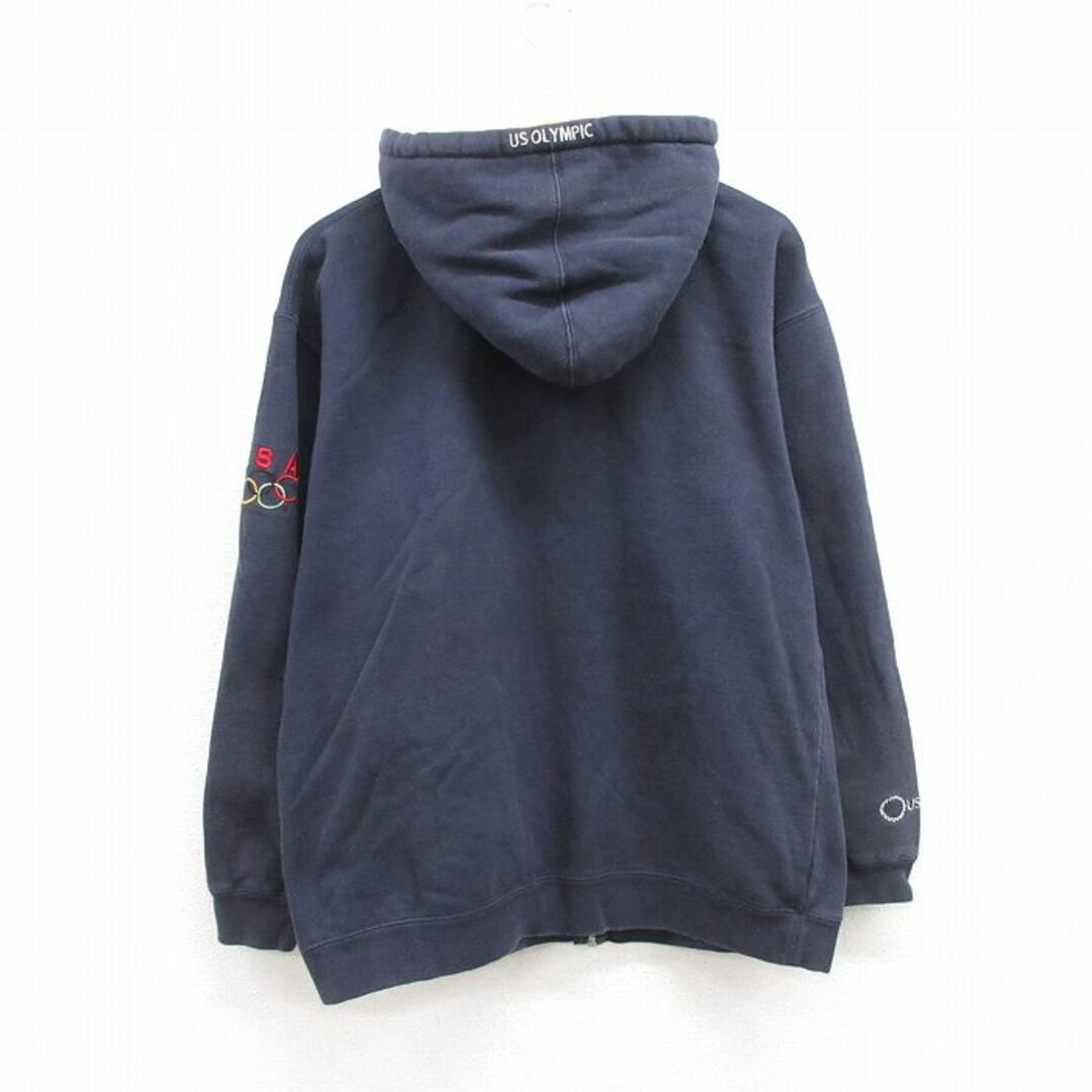 L★古着 長袖 フルジップ スウェット パーカー メンズ 00年代 00s USAオリンピック 刺繍 紺 ネイビー 23sep18 中古 スエット トレーナー トップス