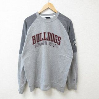 チャンピオン(Champion)のL★古着 チャンピオン Champion 長袖 ブランド スウェット メンズ ミネソタ ダルース大学 犬 刺繍 ツートンカラー ラグラン クルーネック グレー 霜降り 23sep16 中古 スエット トレーナー トップス(パーカー)