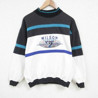 ウィルソン(wilson)のL★古着 ウィルソン 長袖 スウェット メンズ 90年代 90s スポーツ サッカー マルチカラー ハイネック モックネック 白他 ホワイト 23sep19 中古 スエット トレーナー トップス(パーカー)