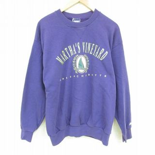 XL★古着 長袖 スウェット メンズ 90年代 90s マーサズビンヤード クルーネック USA製 紫 パープル 23sep19 中古 スエット トレーナー トップス(パーカー)