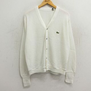 ラコステ(LACOSTE)のXL★古着 ラコステ LACOSTE 長袖 ブランド ニット カーディガン メンズ 90年代 90s ワンポイントロゴ アクリル 白 ホワイト 23sep19 中古 トップス(カーディガン)