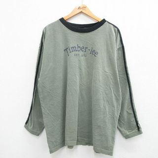 XL★古着 長袖 ビンテージ Tシャツ メンズ 90年代 90s ティンバーリー 大きいサイズ コットン クルーネック USA製 薄緑他 グリーン 23sep18 中古(Tシャツ/カットソー(半袖/袖なし))