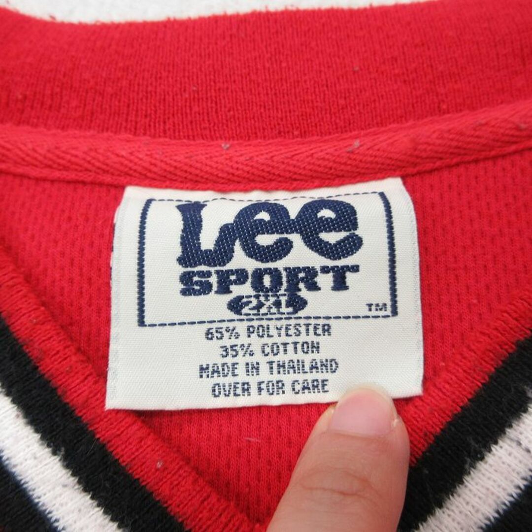 Lee(リー)のXL★古着 リー Lee 長袖 ビンテージ Tシャツ メンズ 00年代 00s ネブラスカコーン ハスカーズ 刺繍 大きいサイズ ロング丈 ラグラン Vネック 赤他 レッド 23sep19 中古 メンズのトップス(Tシャツ/カットソー(半袖/袖なし))の商品写真