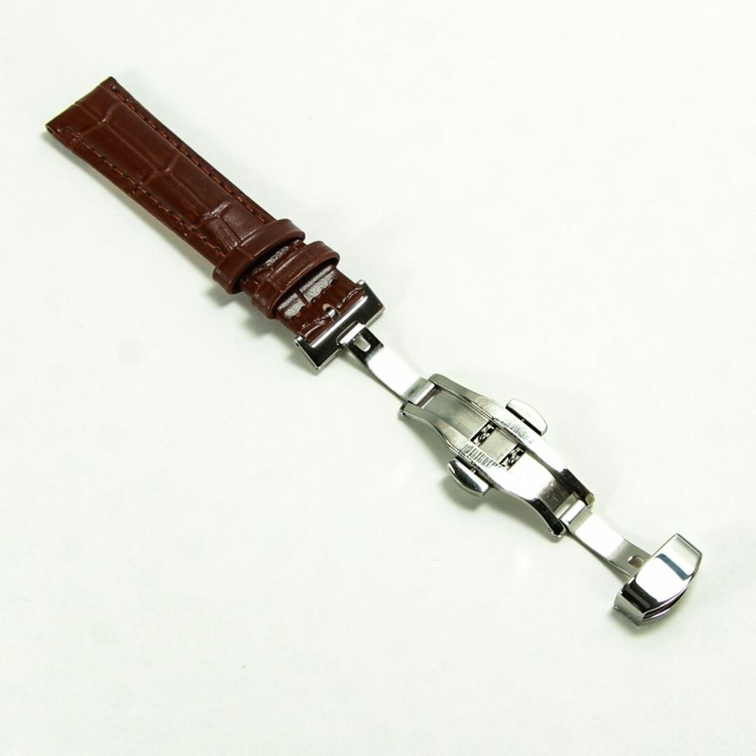 腕時計ベルト　牛皮製クロコ模様型押しプッシュボタン式Ｄバックル茶色１８ｍｍ 新品 メンズの時計(レザーベルト)の商品写真