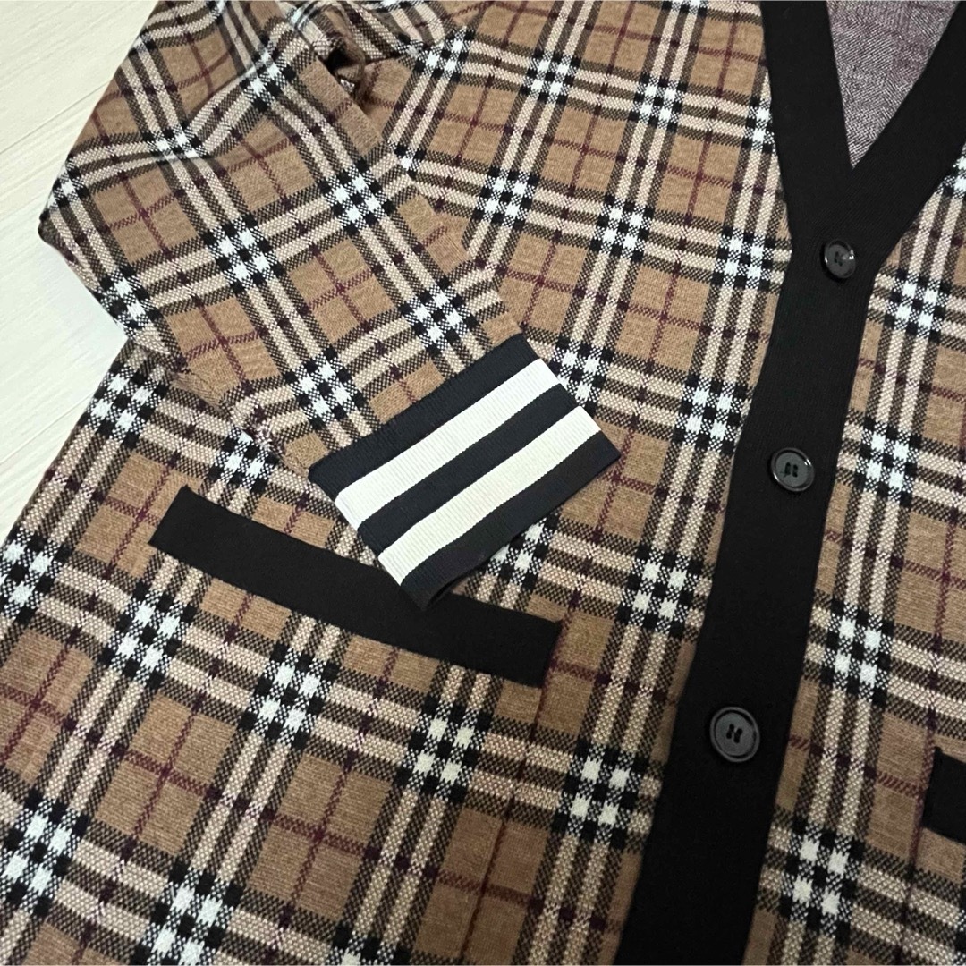 BURBERRY(バーバリー)のBurberry バーバリー カーディガン 厚手 ノバチェック 現行 ブラウン メンズのトップス(カーディガン)の商品写真