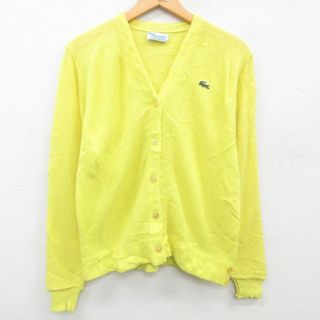 ラコステ(LACOSTE)の古着 ラコステ 長袖 ブランド ニット カーディガン レディース 80年代 80s ワンポイントロゴ アクリル Vネック 黄 イエロー 23sep22 中古 トップス(ニット/セーター)