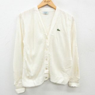 ラコステ(LACOSTE)の古着 ラコステ IZOD 長袖 ブランド ニット カーディガン レディース 90年代 90s ワンポイントロゴ アクリル Vネック USA製 白 ホワイト 23sep22 中古 トップス(ニット/セーター)