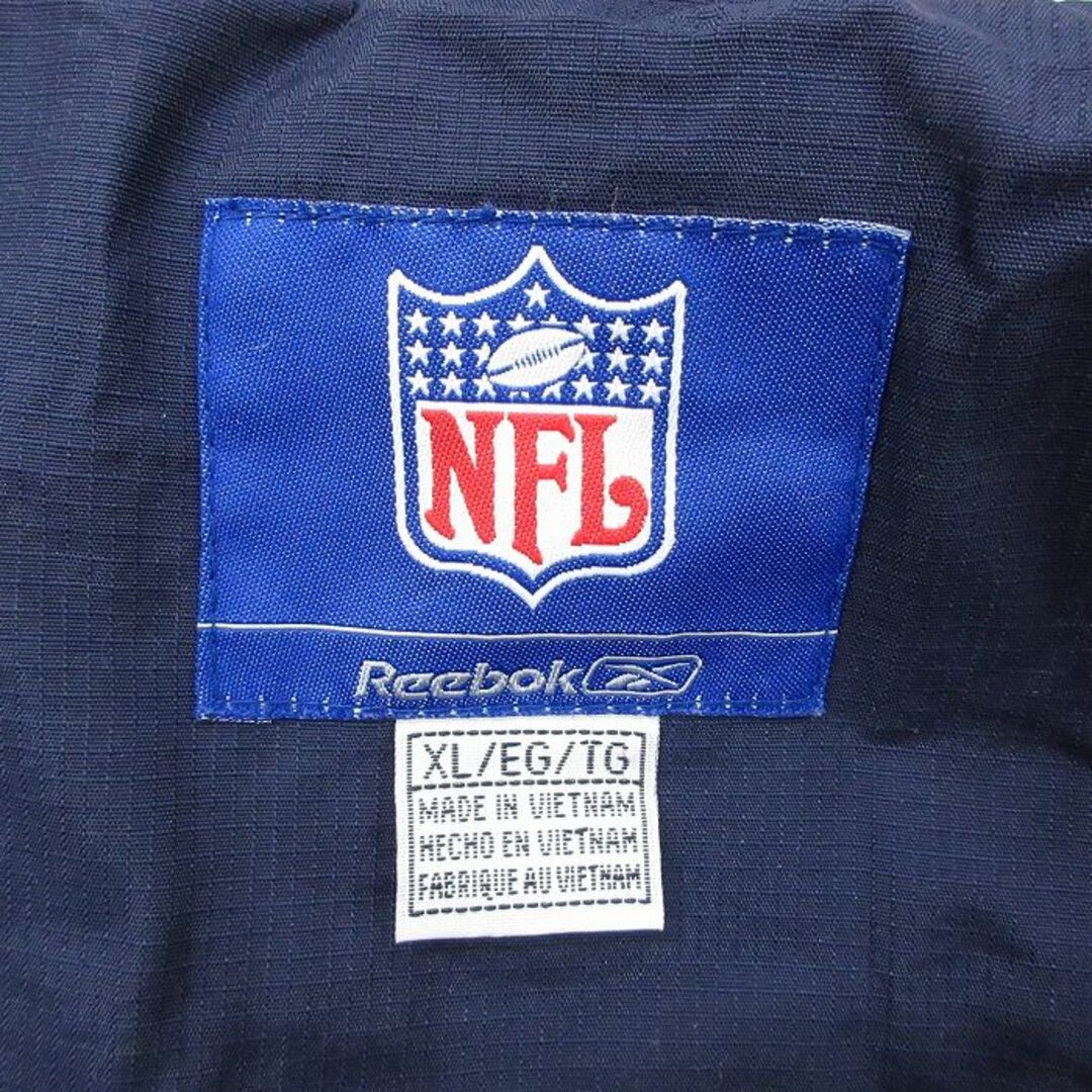 Reebok(リーボック)のXL★古着 リーボック REEBOK 長袖 ナイロン ジャケット メンズ 00年代 00s NFL ニューイングランドペイトリオッツ リップストップ 大きいサイズ ロング丈 紺他 ネイビー アメフト スーパーボウル 内側メッシュ 23sep21 中古 アウター ウインドブレーカー メンズのジャケット/アウター(ダッフルコート)の商品写真