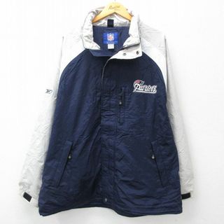 XL★古着 リーボック REEBOK 長袖 ナイロン ジャケット メンズ 00年代 00s NFL ニューイングランドペイトリオッツ リップストップ 大きいサイズ ロング丈 紺他 ネイビー アメフト スーパーボウル 内側メッシュ 23sep21 中古 アウター ウインドブレーカー